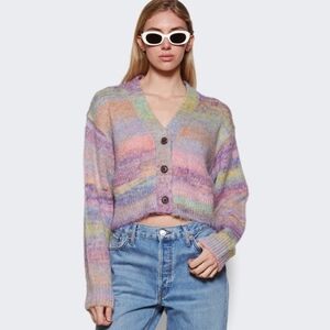 RE/DONE 90S CROP OVERSIZED CARDIGAN PURPLE SPACE DYE XS